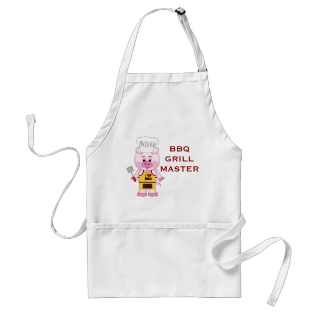 Barbeque Grill Master Funny Cartoon Pig BBQ Adult Apron (Front)