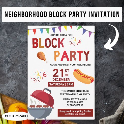 Barbeque Snack Picnic Fun Neighbor Block Party Invitation