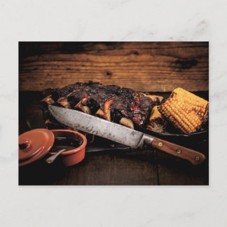 Barbequed beef ribs and corn. postcard