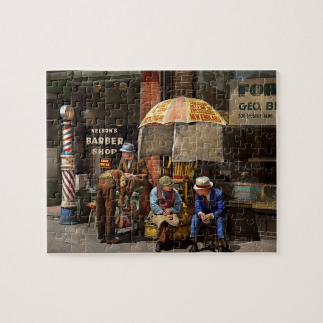 Barber - At Nelson's Barber Shop 1937 Jigsaw Puzzle (Horizontal)