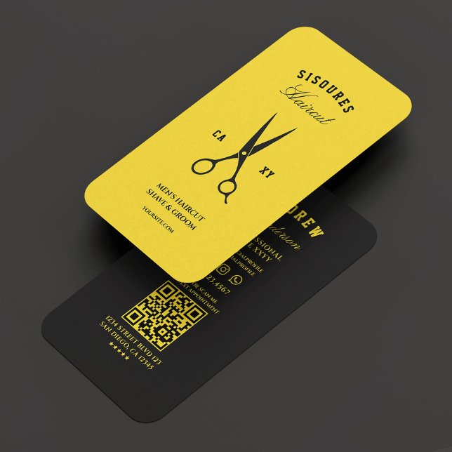 Barber Barbershop Black Yellow Modern  Business Card (Barber Barbershop Black Yellow Modern Business Card
)