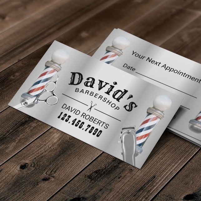 Barber Barbershop Hair Stylist Faux Metal Appointment Card (Creator Uploaded)
