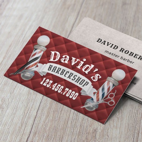 Barber Barbershop Hair Stylist Modern Red Quilted Business Card