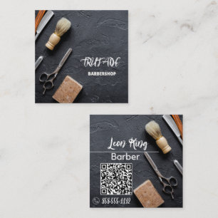 Barber Barbershop Professional QR Gray Square Business Card
