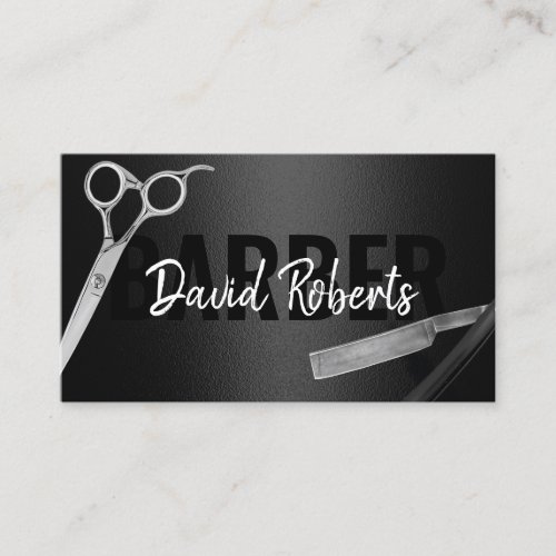 Barber Barbershop Razor  Scissor Modern Black Business Card