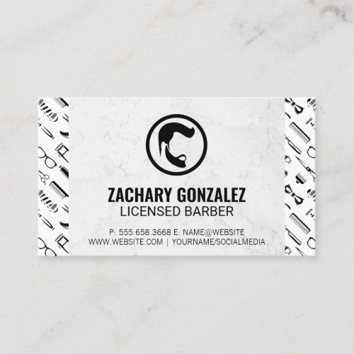 Barber Beard Logo  Barber Tools Pattern Marble Loyalty Card