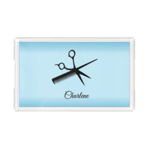 Barber Beautician Design Blue Acrylic Tray