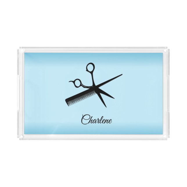 Barber Beautician Design Blue Acrylic Tray (Front)