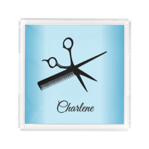 Barber Beautician Design Blue Acrylic Tray