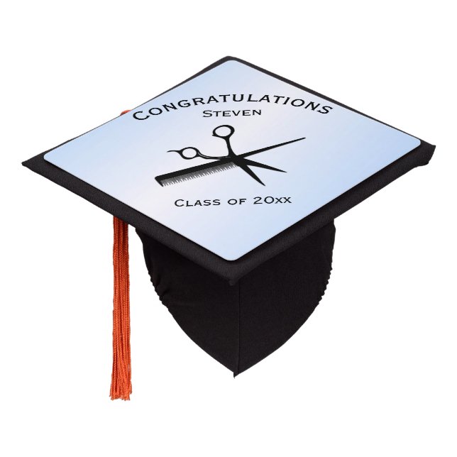 Barber Beautician Design Blue Graduation Cap Topper (Angled)