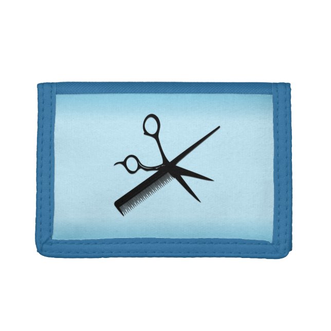 Barber Beautician Design Blue Trifold Wallet (Front)