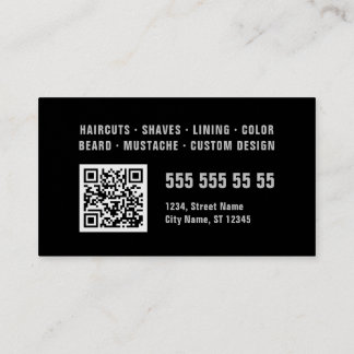 Barber Black Gray Bold Typography QR Code Business Card