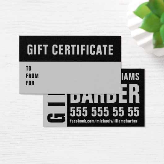 Barber Black Gray Typography Gift Sertificate Card (Desk)