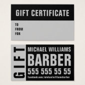 Barber Black Gray Typography Gift Sertificate Card (Front & Back)