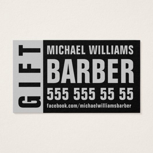 Barber Black Gray Typography Gift Sertificate Card (Back)