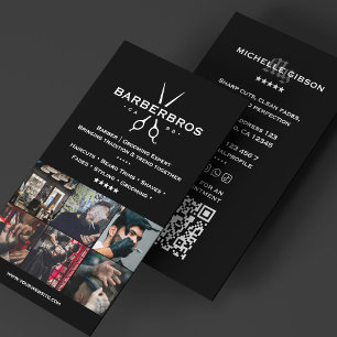 Barber Black Minimal Modern Barbershop Business Card