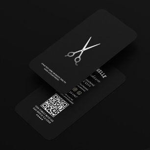 Barber Black Silver Scissor Minimal Barbershop  Business Card