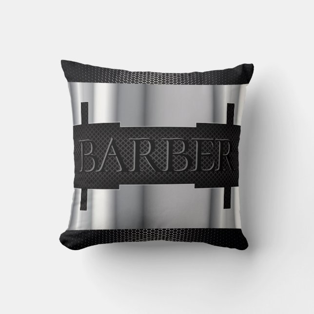 Barber Black ,Silver Throw Pillow (Front)