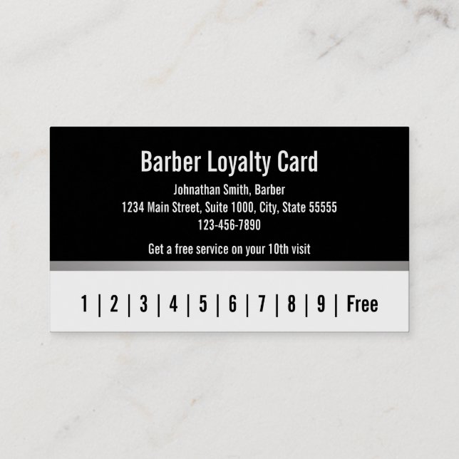 Barber Black White Silver Customer Loyalty Card (Back)