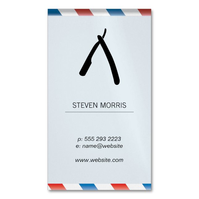 Barber Blade Barber Poles Baby Blue Business Card Magnet (Front Vertical)