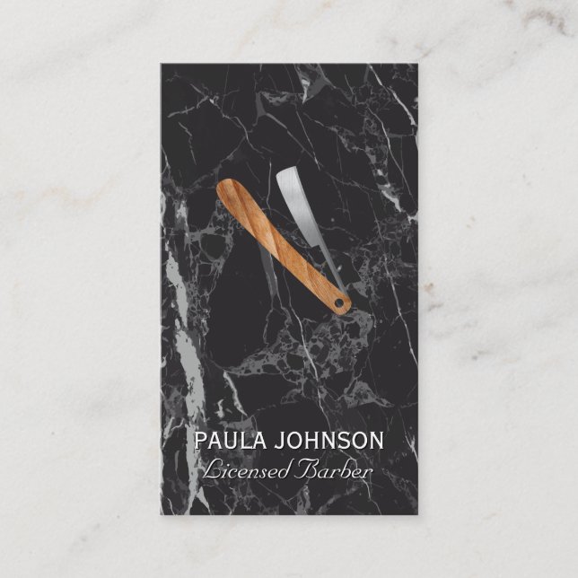 Barber Blade | Black Marble Business Card (Front)