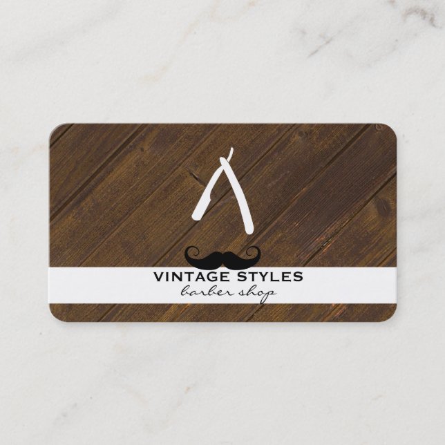 Barber Blade Wood and Mustache Business Card (Front)