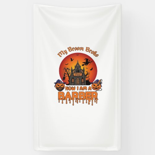 Barber Broom Broke Halloween Pumpkin Clipper Haunt Banner