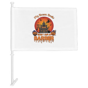 Barber Broom Broke Halloween Pumpkin Clipper Haunt Car Flag
