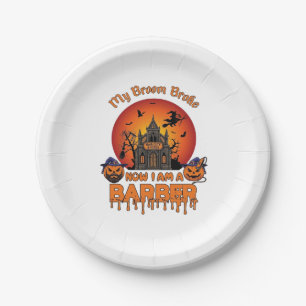 Barber Broom Broke Halloween Pumpkin Clipper Haunt Paper Plates