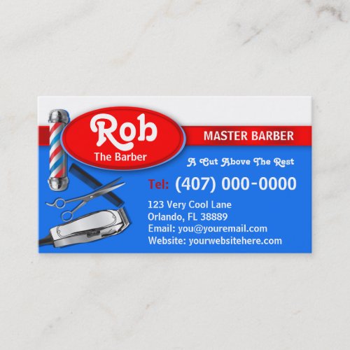 Barber Business Card Barber pole and clippers