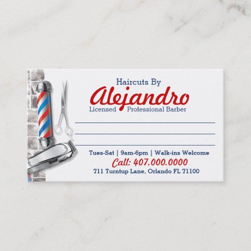 Customizable Barber Business Card (Barber pole &amp; shears)
