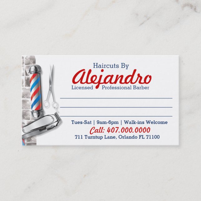 Barber Business Card (Barber pole & shears) (Front)