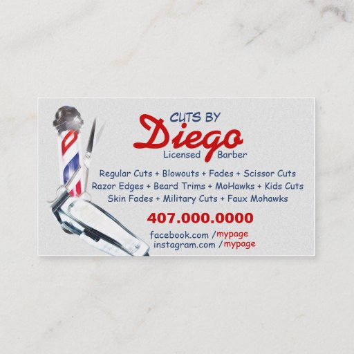 Customizable Barber Business Card (Barber pole &amp; shears)