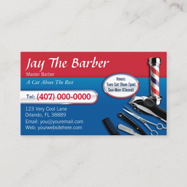 Barber Business Card (barbershop pole - clippers) (Front)