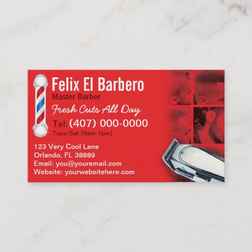 Customizable Barber Business Card (barbershop pole - clippers)