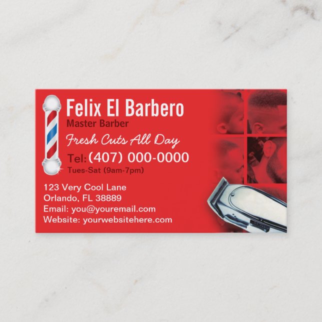 Barber Business Card (barbershop pole - clippers) (Front)
