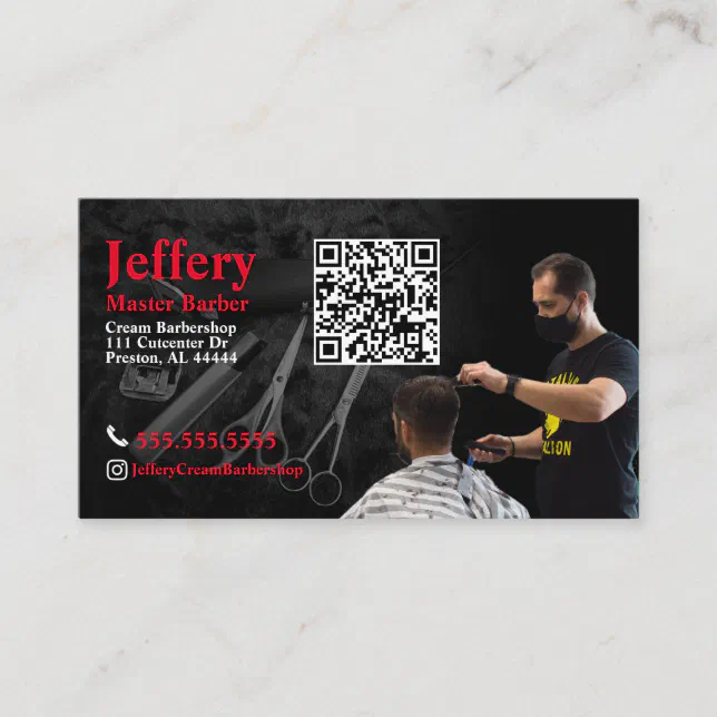 Barber Business Card with QR Code Zazzle