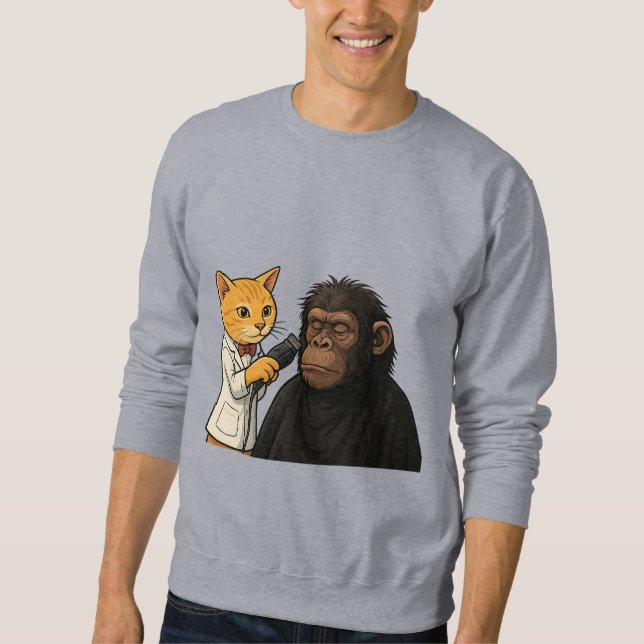Barber Cat & Chill Gorilla Sticker Sweatshirt (Front)