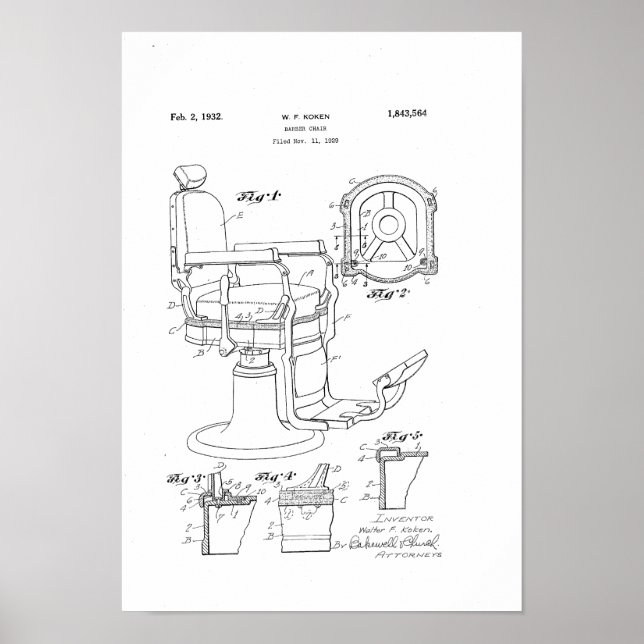 Barber Chair Patent Print Barber Shop Decor Poster (Front)