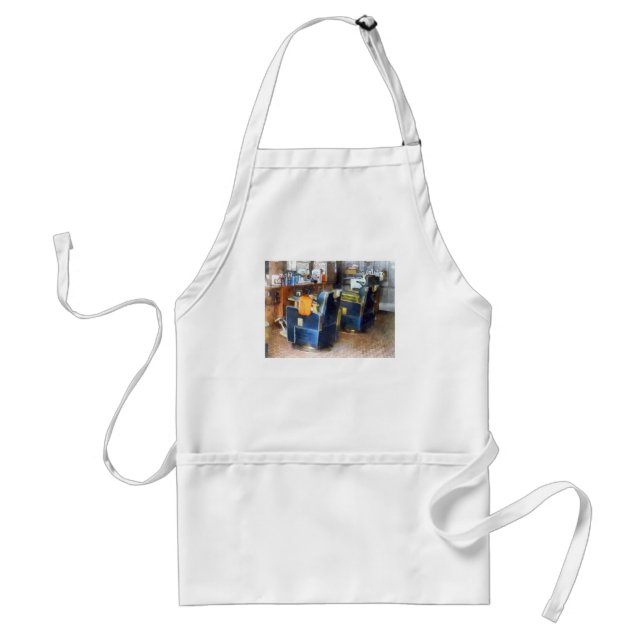 Barber Chair With Orange Barber Cape Adult Apron (Front)