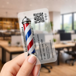 Barber Classic Red White Blue Black Transparent QR Clear Business Cards