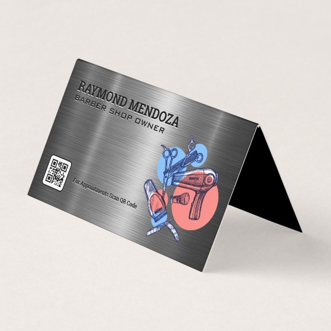 Barber Clippers | QR Code | Scissors Business Card (Front)
