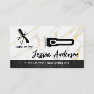 Barber Clippers Scissors Marble Wood Business Card