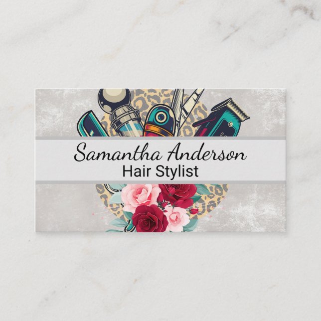 Barber Clippers Scissors | Roses Business Card (Front)