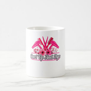 Travel Mugs: Floral Shears And Combs - Pink & Blue Travel Mug With