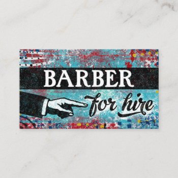 Barber For Hire Business Cards - Blue Red by NeatBusinessCards at Zazzle