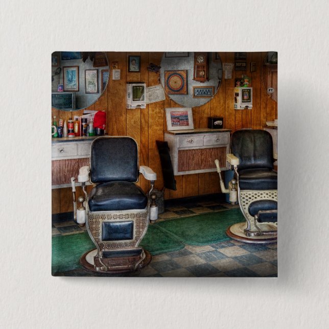 Barber - Frenchtown, NJ - Two old barber chairs  Button (Front)