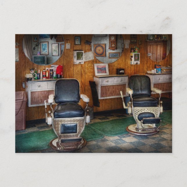 Barber - Frenchtown, NJ - Two old barber chairs  Postcard (Front)