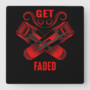 Barber   Get Faded Cool Master Barber Hairer Fade Square Wall Clock