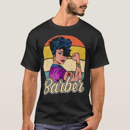 Barber Girl Female Vintage Barber Gift Idea For T_Shirt